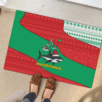 Mauritania Christmas Rubber Doormat with Santa Sharks Festive Fish Pattern and Red Green Holiday Design - undefined