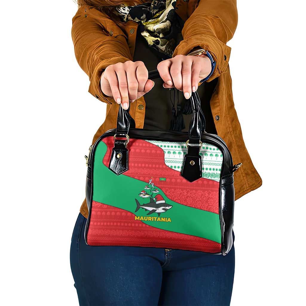 Mauritania Christmas Shoulder Handbag with Santa Sharks Festive Fish Pattern and Red Green Holiday Design - Wonder Print Shop