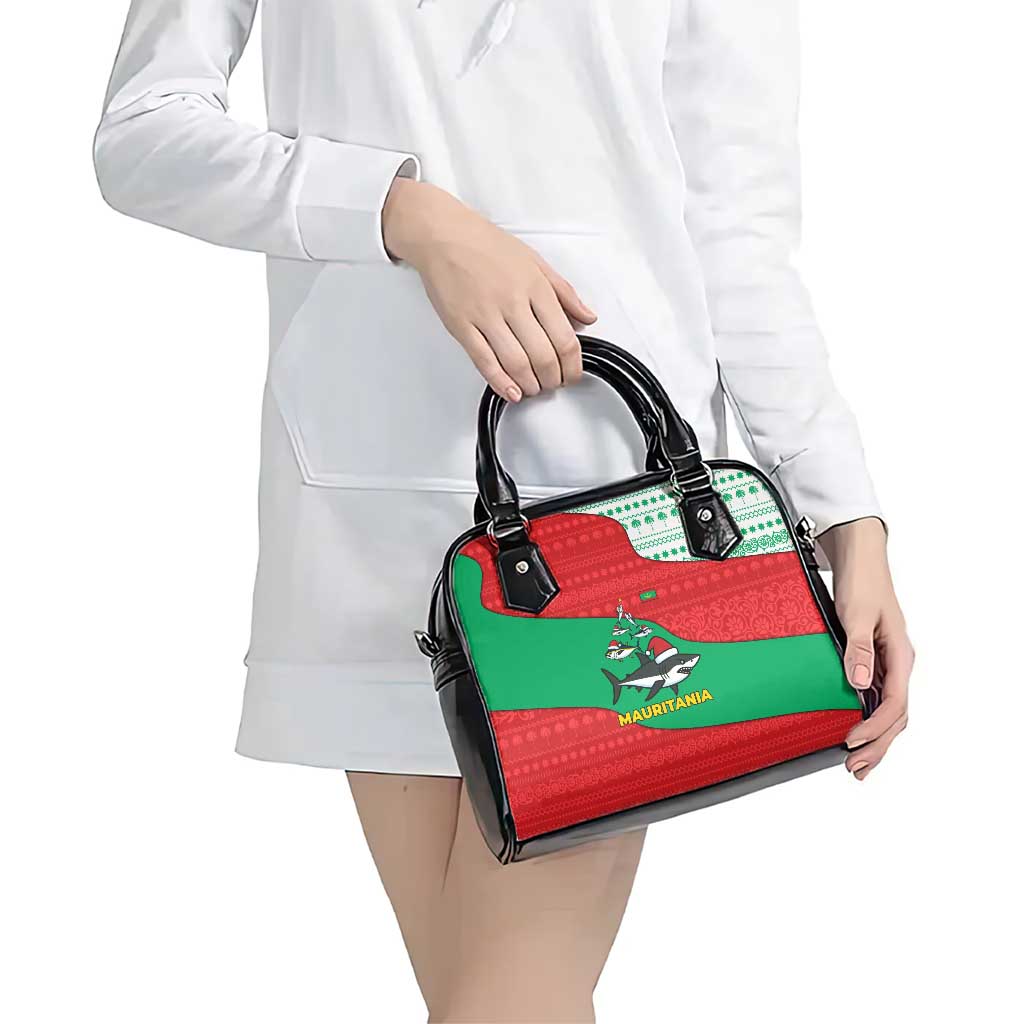 Mauritania Christmas Shoulder Handbag with Santa Sharks Festive Fish Pattern and Red Green Holiday Design - Wonder Print Shop