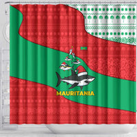 Mauritania Christmas Shower Curtain with Santa Sharks Festive Fish Pattern and Red Green Holiday Design - Wonder Print Shop