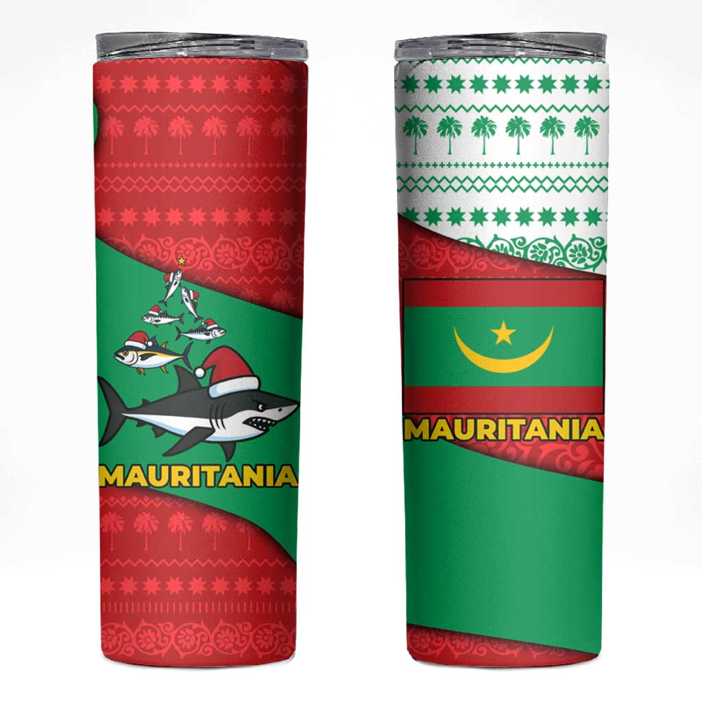 Mauritania Christmas Skinny Tumbler with Santa Sharks Festive Fish Pattern and Red Green Holiday Design - Wonder Print Shop