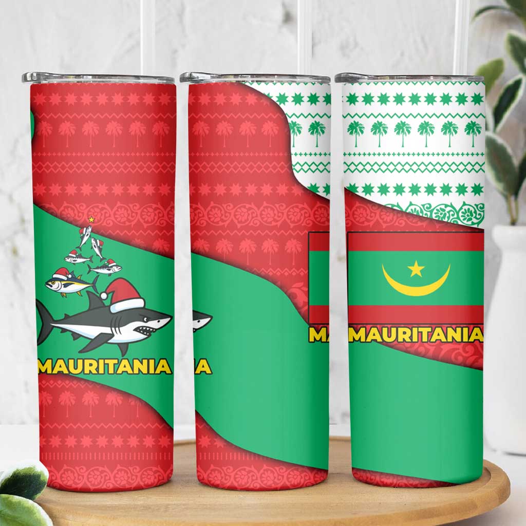 Mauritania Christmas Skinny Tumbler with Santa Sharks Festive Fish Pattern and Red Green Holiday Design - Wonder Print Shop