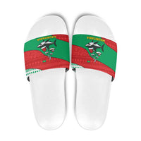 Mauritania Christmas Slide Sandals with Santa Sharks Festive Fish Pattern and Red Green Holiday Design - Wonder Print Shop