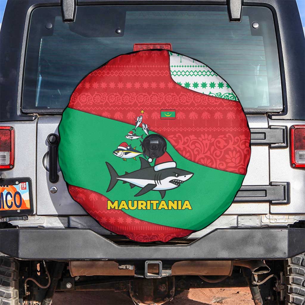 Mauritania Christmas Spare Tire Cover with Santa Sharks Festive Fish Pattern and Red Green Holiday Design - Wonder Print Shop