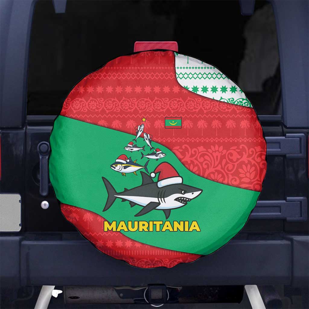 Mauritania Christmas Spare Tire Cover with Santa Sharks Festive Fish Pattern and Red Green Holiday Design - Wonder Print Shop