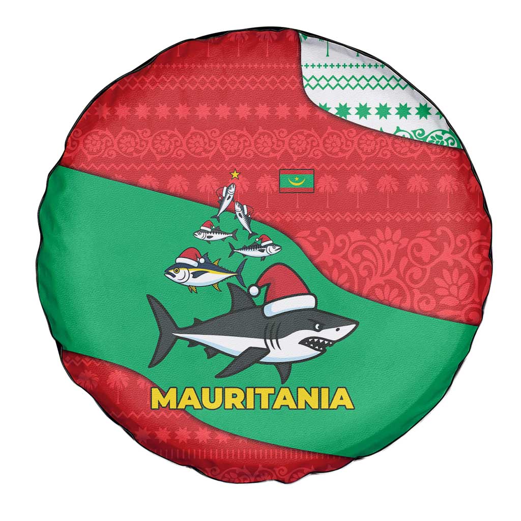 Mauritania Christmas Spare Tire Cover with Santa Sharks Festive Fish Pattern and Red Green Holiday Design - Wonder Print Shop
