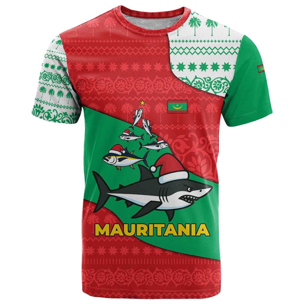 Mauritania Christmas T Shirt with Santa Sharks Festive Fish Pattern and Red Green Holiday Design - Wonder Print Shop