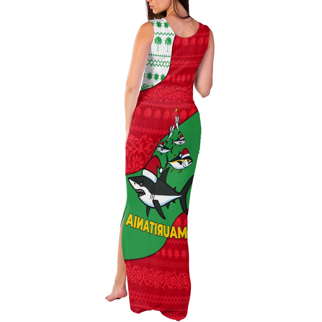 Mauritania Christmas Tank Maxi Dress with Santa Sharks Festive Fish Pattern and Red Green Holiday Design - Wonder Print Shop