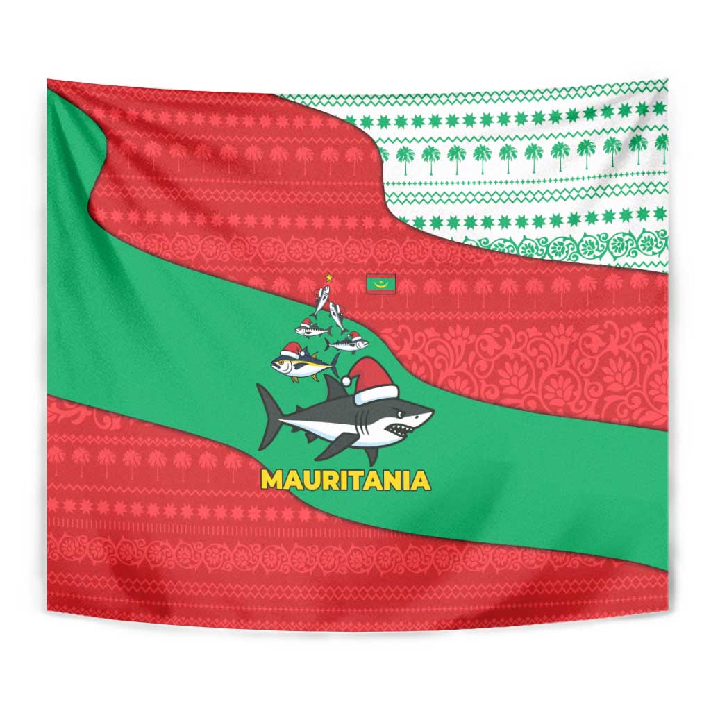Mauritania Christmas Tapestry with Santa Sharks Festive Fish Pattern and Red Green Holiday Design - Wonder Print Shop