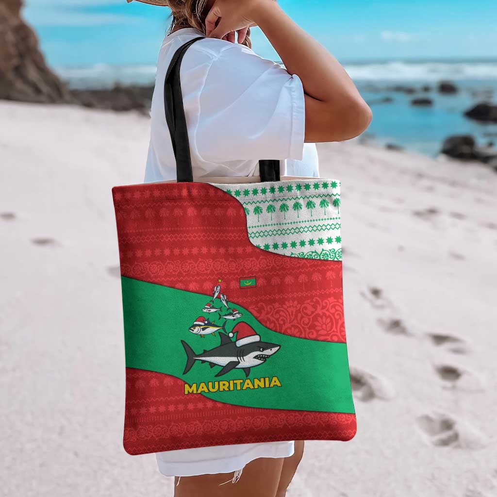 Mauritania Christmas Tote Bag with Santa Sharks Festive Fish Pattern and Red Green Holiday Design - Wonder Print Shop