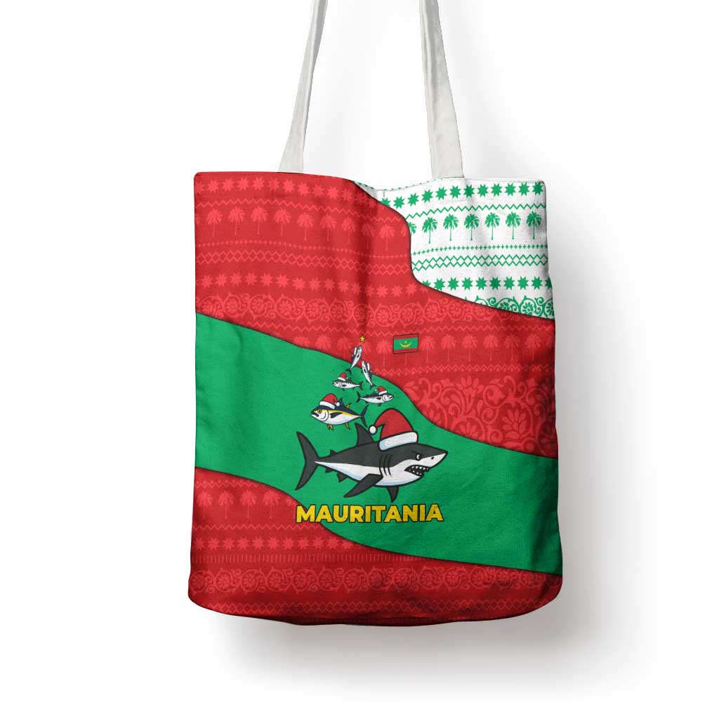 Mauritania Christmas Tote Bag with Santa Sharks Festive Fish Pattern and Red Green Holiday Design - Wonder Print Shop