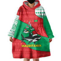 Mauritania Christmas Wearable Blanket Hoodie with Santa Sharks Festive Fish Pattern and Red Green Holiday Design - Wonder Print Shop