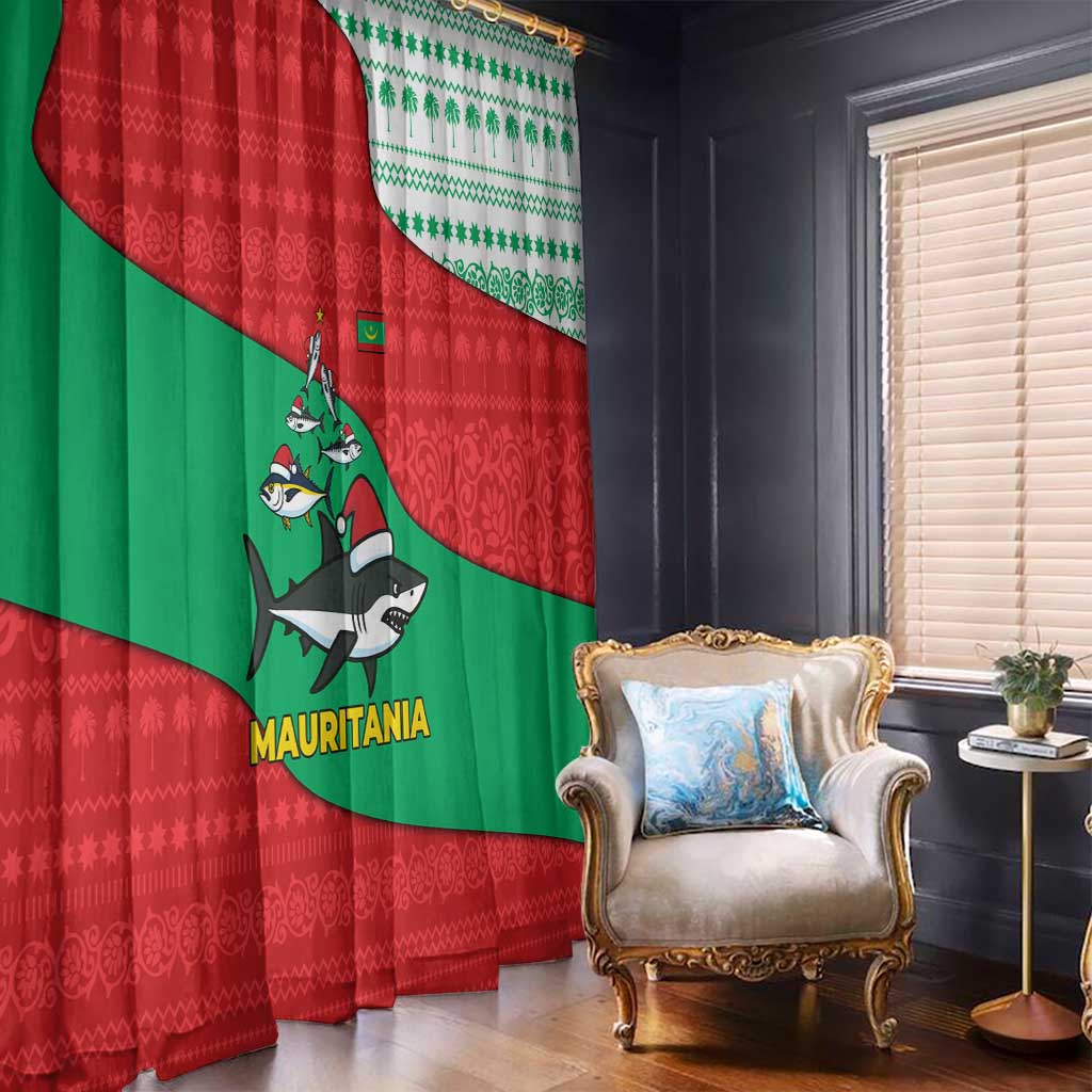 Mauritania Christmas Window Curtain with Santa Sharks Festive Fish Pattern and Red Green Holiday Design - Wonder Print Shop