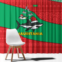 Mauritania Christmas Window Curtain with Santa Sharks Festive Fish Pattern and Red Green Holiday Design - Wonder Print Shop