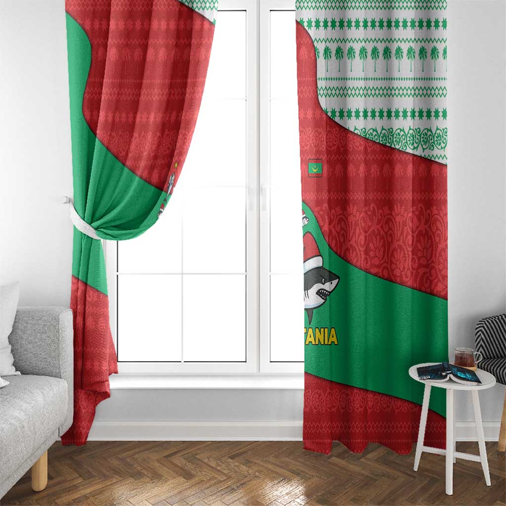 Mauritania Christmas Window Curtain with Santa Sharks Festive Fish Pattern and Red Green Holiday Design - Wonder Print Shop