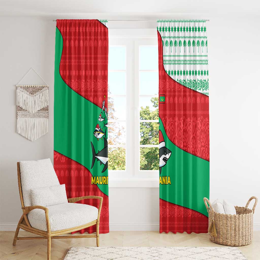 Mauritania Christmas Window Curtain with Santa Sharks Festive Fish Pattern and Red Green Holiday Design - Wonder Print Shop