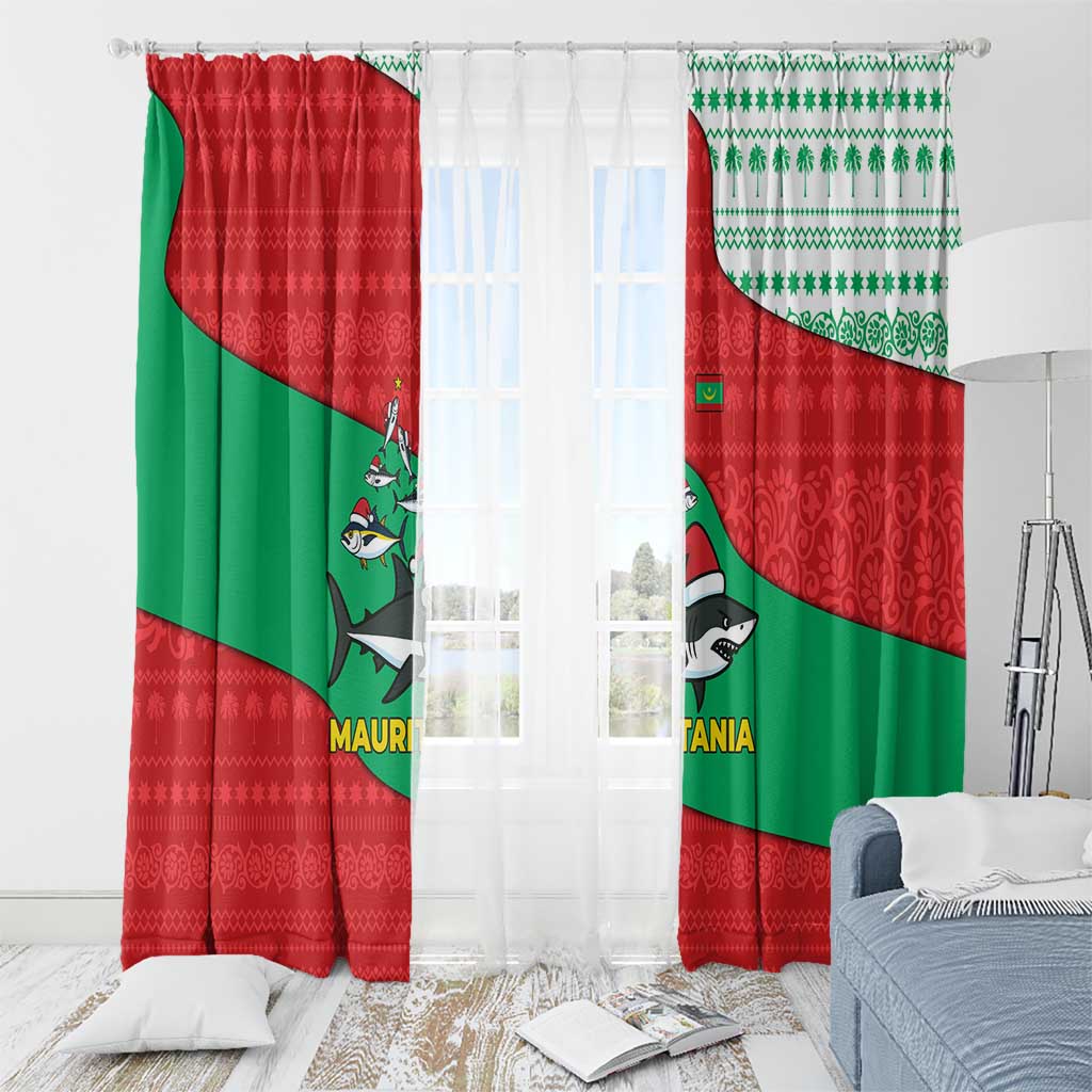 Mauritania Christmas Window Curtain with Santa Sharks Festive Fish Pattern and Red Green Holiday Design - Wonder Print Shop