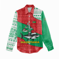 Mauritania Christmas Women Casual Shirt with Santa Sharks Festive Fish Pattern and Red Green Holiday Design - Wonder Print Shop