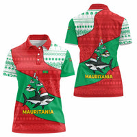 Mauritania Christmas Women Polo Shirt with Santa Sharks Festive Fish Pattern and Red Green Holiday Design - Wonder Print Shop