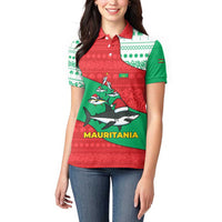 Mauritania Christmas Women Polo Shirt with Santa Sharks Festive Fish Pattern and Red Green Holiday Design - Wonder Print Shop