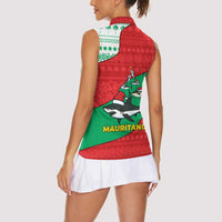 Mauritania Christmas Women Sleeveless Polo Shirt with Santa Sharks Festive Fish Pattern and Red Green Holiday Design - Wonder Print Shop