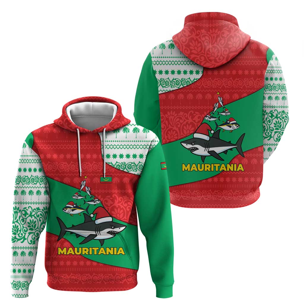 Mauritania Christmas Zip Hoodie with Santa Sharks Festive Fish Pattern and Red Green Holiday Design - Wonder Print Shop