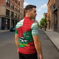 Mauritania Christmas Zipper Polo Shirt with Santa Sharks Festive Fish Pattern and Red Green Holiday Design - Wonder Print Shop