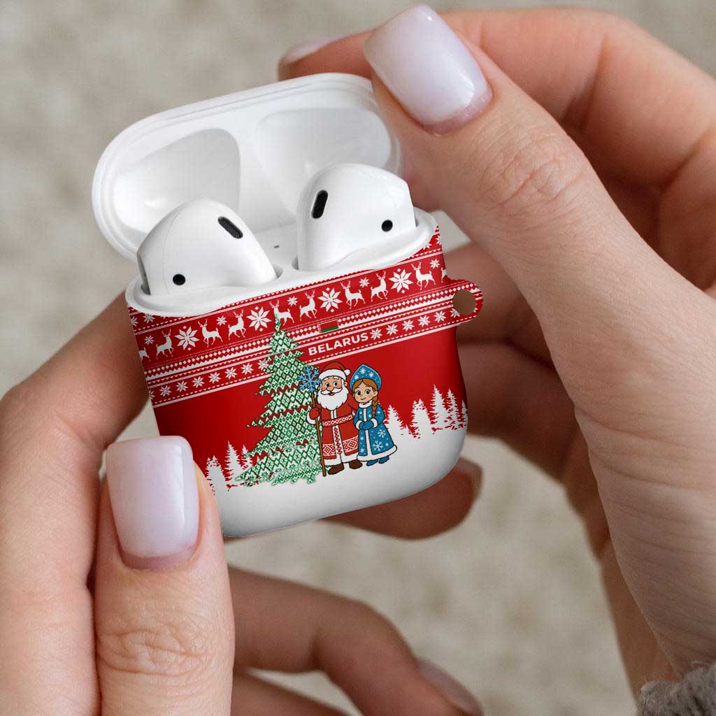 Belarus Christmas AirPods Case with Ded Moroz Snow Maiden Christmas Tree and Nordic Pattern Design - Wonder Print Shop