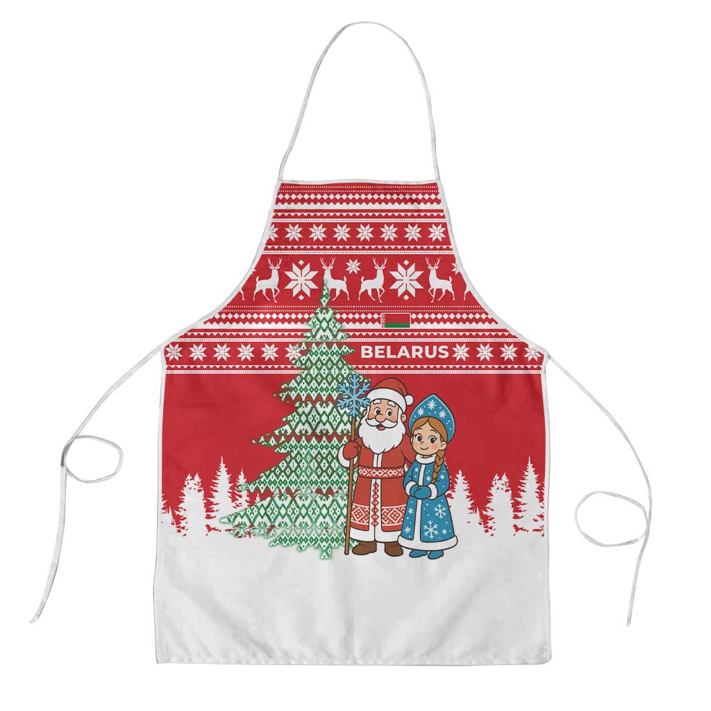 Belarus Christmas Apron with Ded Moroz Snow Maiden Christmas Tree and Nordic Pattern Design - Wonder Print Shop