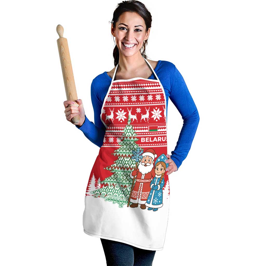 Belarus Christmas Apron with Ded Moroz Snow Maiden Christmas Tree and Nordic Pattern Design - Wonder Print Shop