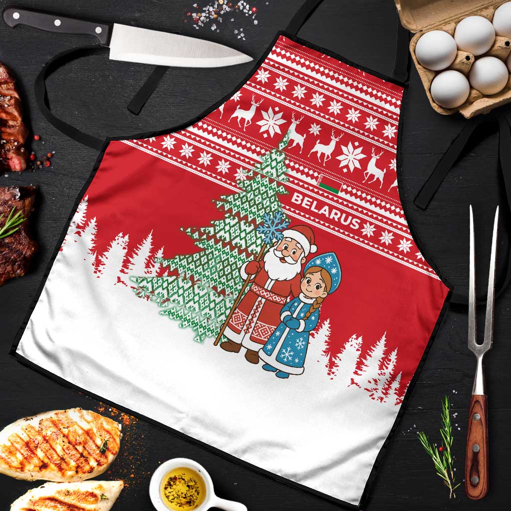 Belarus Christmas Apron with Ded Moroz Snow Maiden Christmas Tree and Nordic Pattern Design - Wonder Print Shop