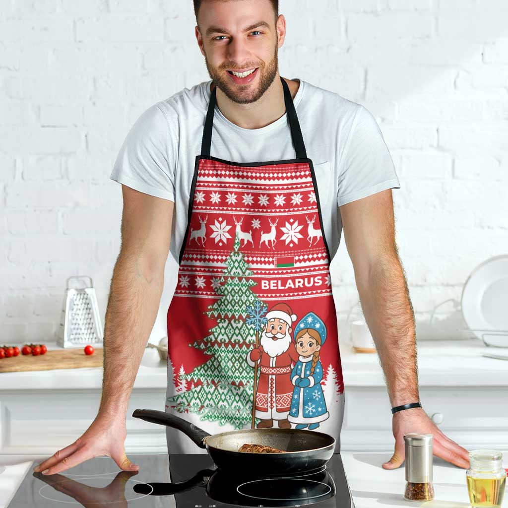 Belarus Christmas Apron with Ded Moroz Snow Maiden Christmas Tree and Nordic Pattern Design - Wonder Print Shop