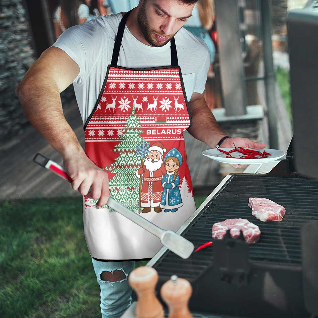 Belarus Christmas Apron with Ded Moroz Snow Maiden Christmas Tree and Nordic Pattern Design - Wonder Print Shop