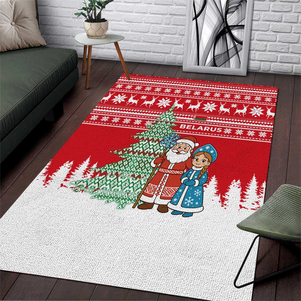Belarus Christmas Area Rug with Ded Moroz Snow Maiden Christmas Tree and Nordic Pattern Design - Wonder Print Shop