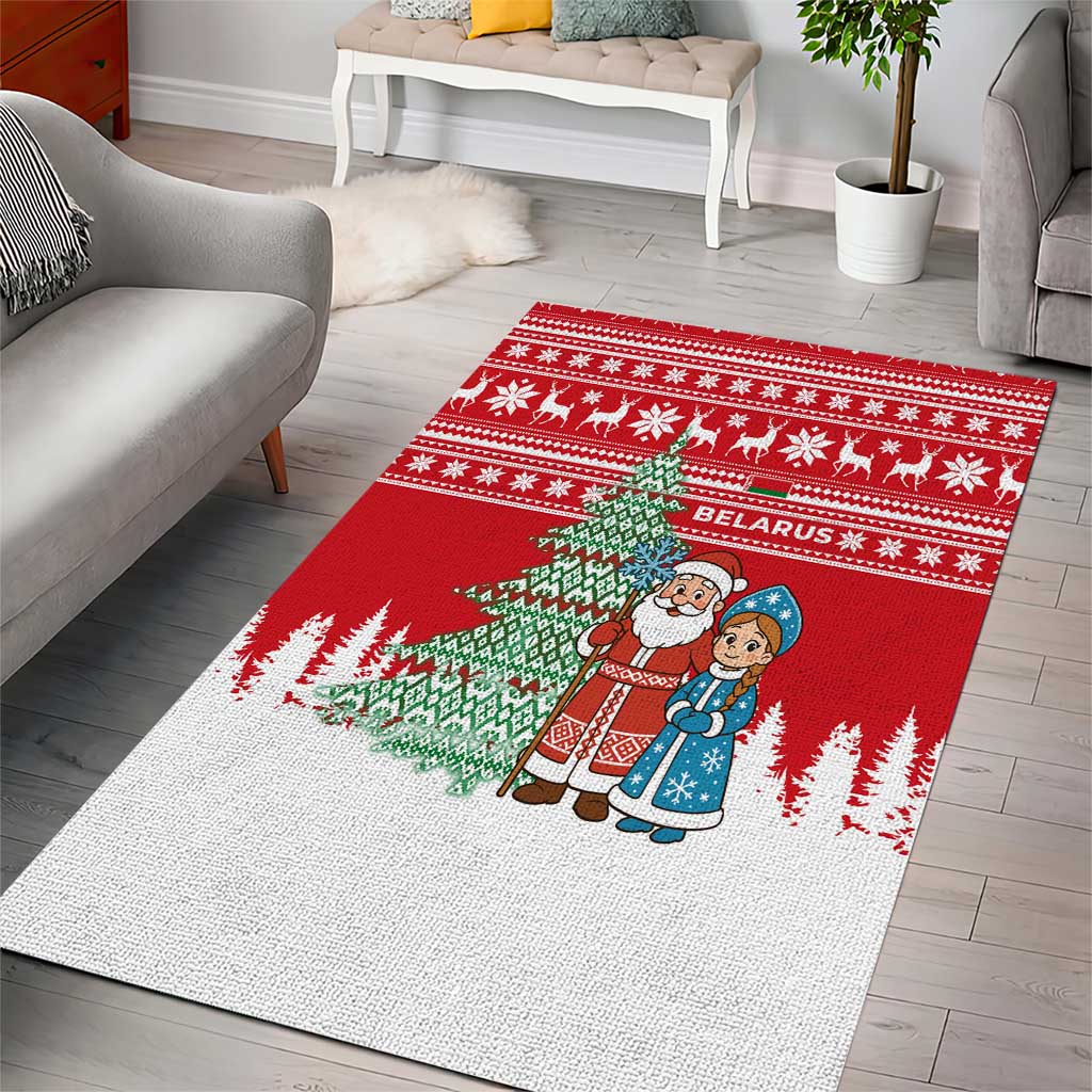 Belarus Christmas Area Rug with Ded Moroz Snow Maiden Christmas Tree and Nordic Pattern Design - Wonder Print Shop