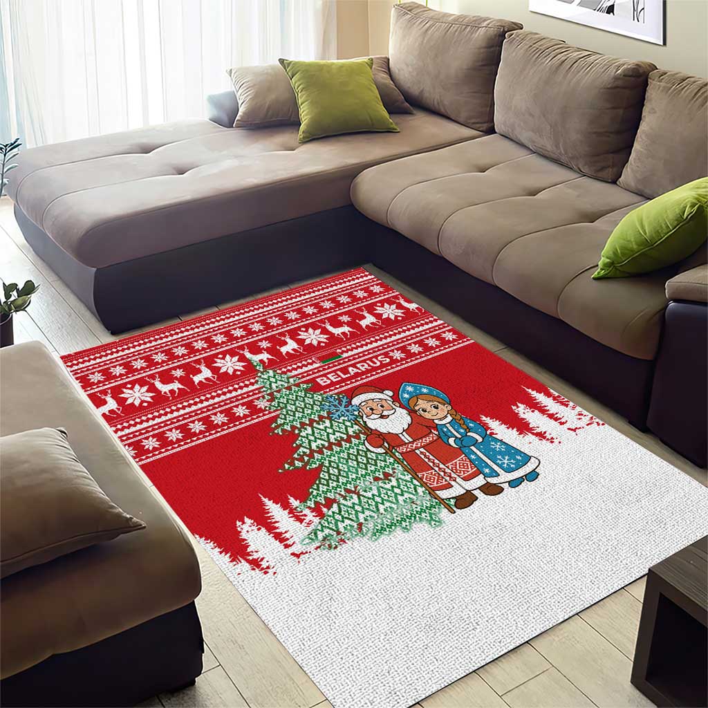 Belarus Christmas Area Rug with Ded Moroz Snow Maiden Christmas Tree and Nordic Pattern Design - Wonder Print Shop