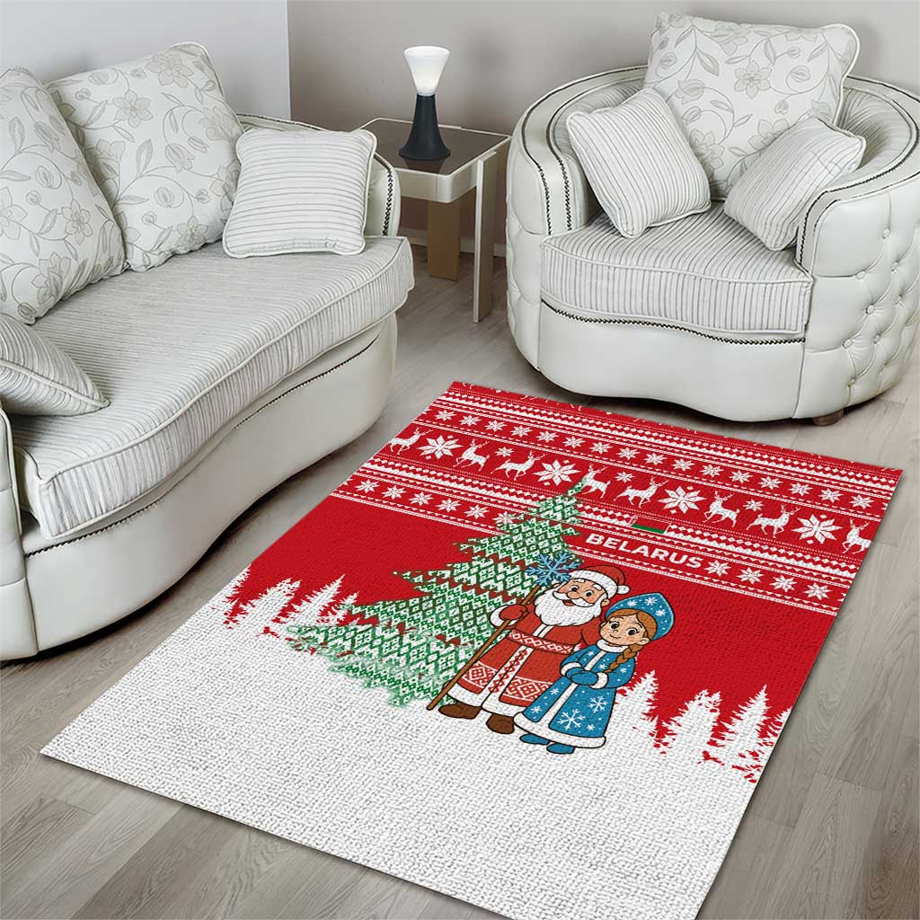 Belarus Christmas Area Rug with Ded Moroz Snow Maiden Christmas Tree and Nordic Pattern Design - Wonder Print Shop