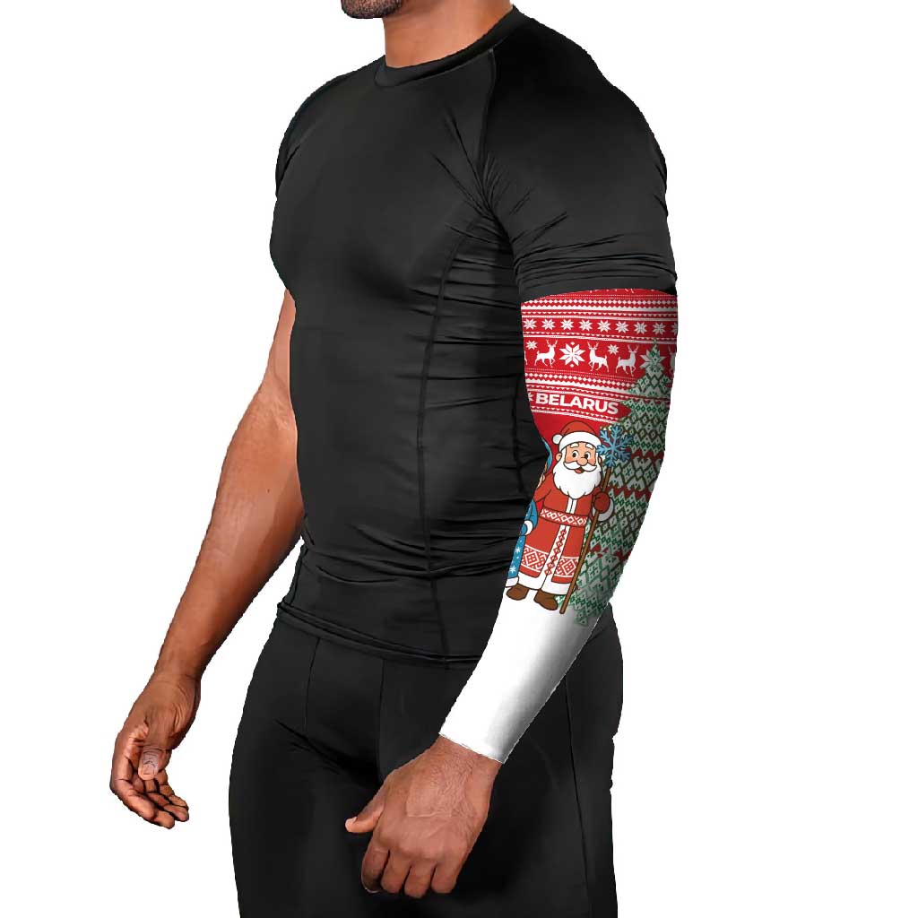 Belarus Christmas Arm Sleeves with Ded Moroz Snow Maiden Christmas Tree and Nordic Pattern Design - Wonder Print Shop