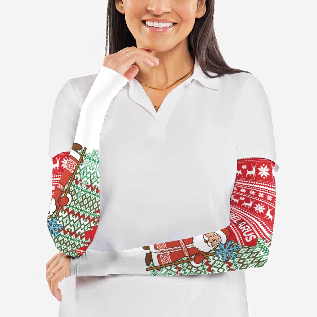 Belarus Christmas Arm Sleeves with Ded Moroz Snow Maiden Christmas Tree and Nordic Pattern Design - Wonder Print Shop