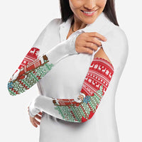 Belarus Christmas Arm Sleeves with Ded Moroz Snow Maiden Christmas Tree and Nordic Pattern Design - Wonder Print Shop