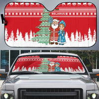 Belarus Christmas Auto Sun Shade with Ded Moroz Snow Maiden Christmas Tree and Nordic Pattern Design - Wonder Print Shop