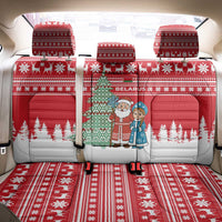 Belarus Christmas Back Car Seat Cover with Ded Moroz Snow Maiden Christmas Tree and Nordic Pattern Design - Wonder Print Shop