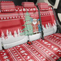 Belarus Christmas Back Car Seat Cover with Ded Moroz Snow Maiden Christmas Tree and Nordic Pattern Design - Wonder Print Shop