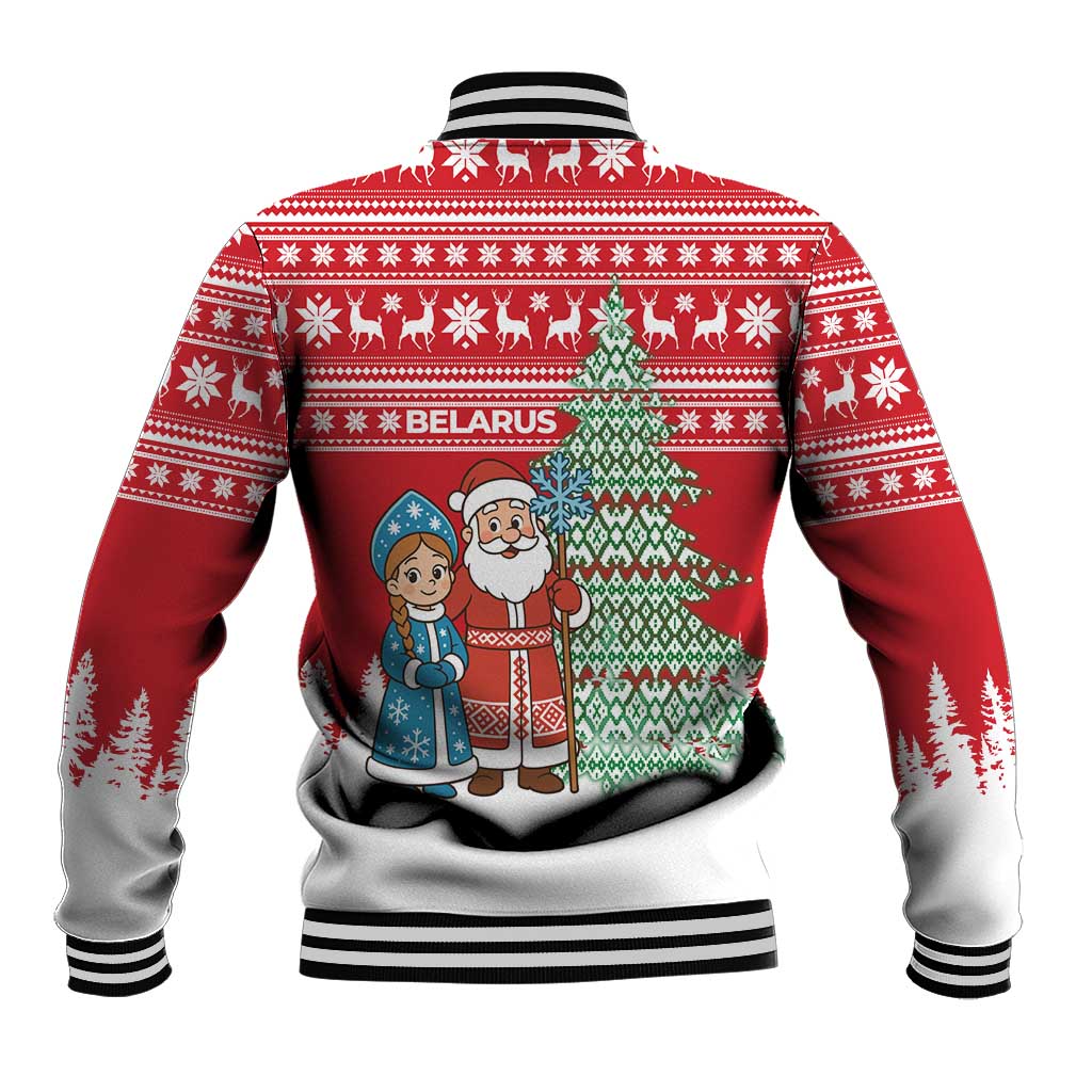 Belarus Christmas Baseball Jacket with Ded Moroz Snow Maiden Christmas Tree and Nordic Pattern Design - Wonder Print Shop