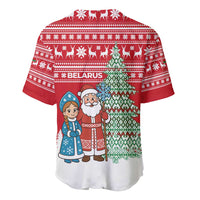 Belarus Christmas Baseball Jersey with Ded Moroz Snow Maiden Christmas Tree and Nordic Pattern Design - Wonder Print Shop