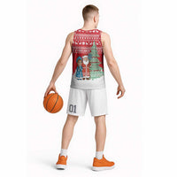 Belarus Christmas Basketball Jersey with Ded Moroz Snow Maiden Christmas Tree and Nordic Pattern Design - Wonder Print Shop