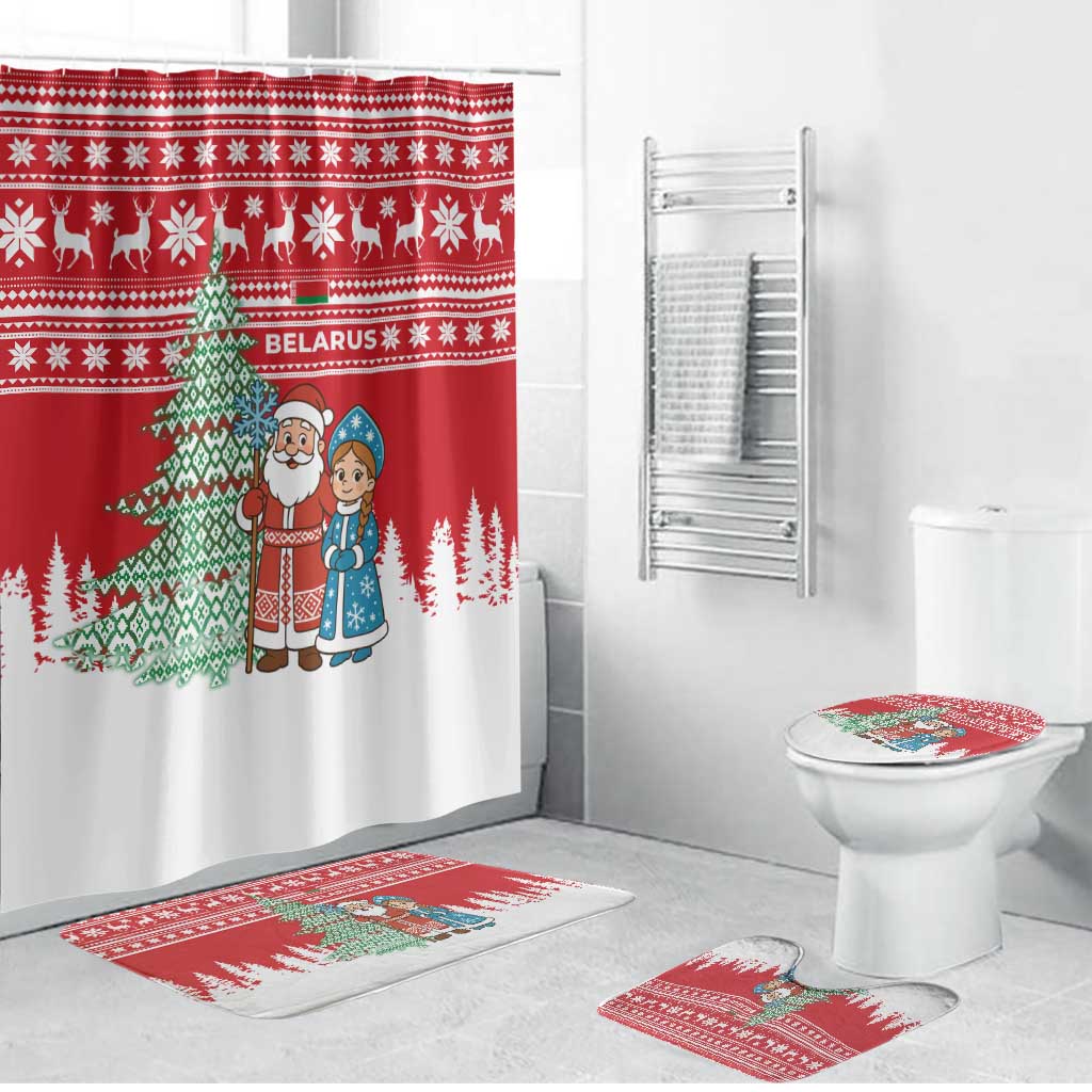 Belarus Christmas Bathroom Set with Ded Moroz Snow Maiden Christmas Tree and Nordic Pattern Design - Wonder Print Shop