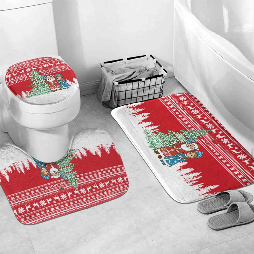 Belarus Christmas Bathroom Set with Ded Moroz Snow Maiden Christmas Tree and Nordic Pattern Design - Wonder Print Shop