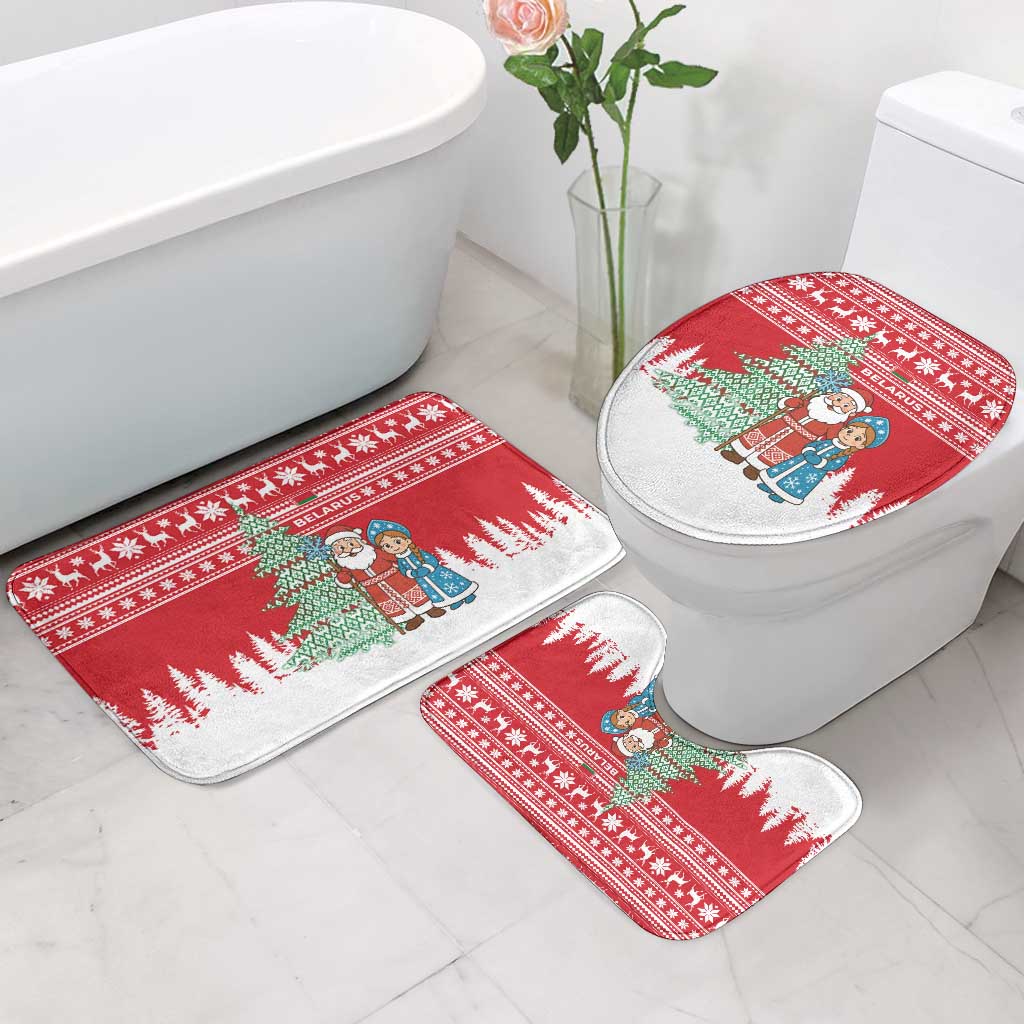 Belarus Christmas Bathroom Set with Ded Moroz Snow Maiden Christmas Tree and Nordic Pattern Design - Wonder Print Shop