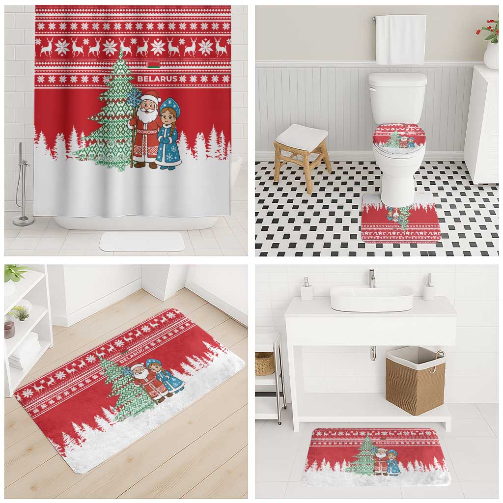 Belarus Christmas Bathroom Set with Ded Moroz Snow Maiden Christmas Tree and Nordic Pattern Design - Wonder Print Shop